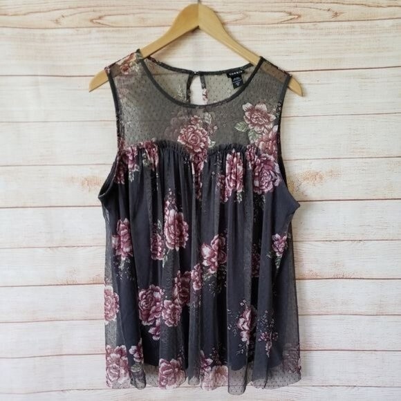 Torrid Sheer/Mesh Floral Sleeveless Top - Picture 1 of 10